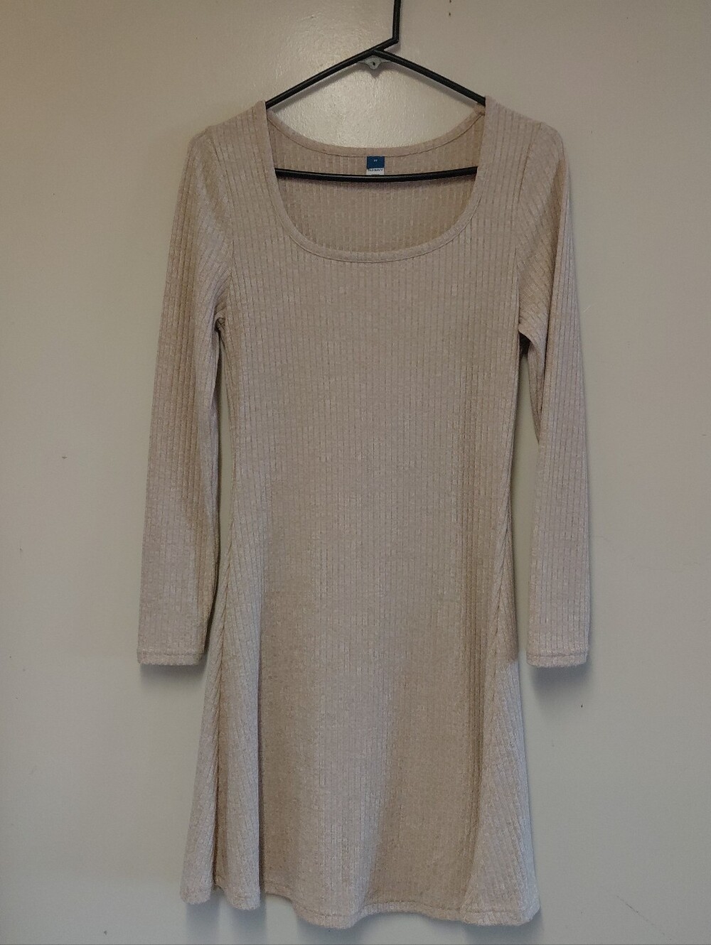 Old Navy Women's Tan Ribbed Knit A- Line Long Sleeve Dress Size XS